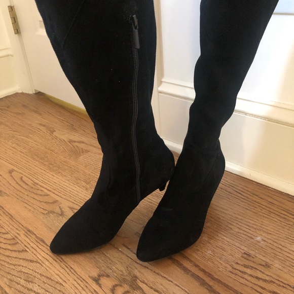 Over The Knee Black Faux Suede Boots - Picture 10 of 14